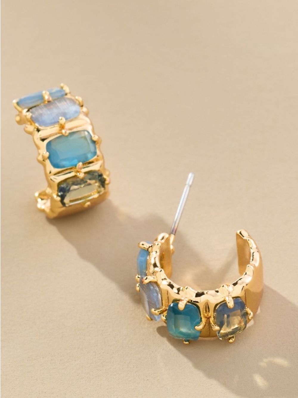 NWT Anthropologie Crystal Baguette Huggie Hoop Earrings Slate